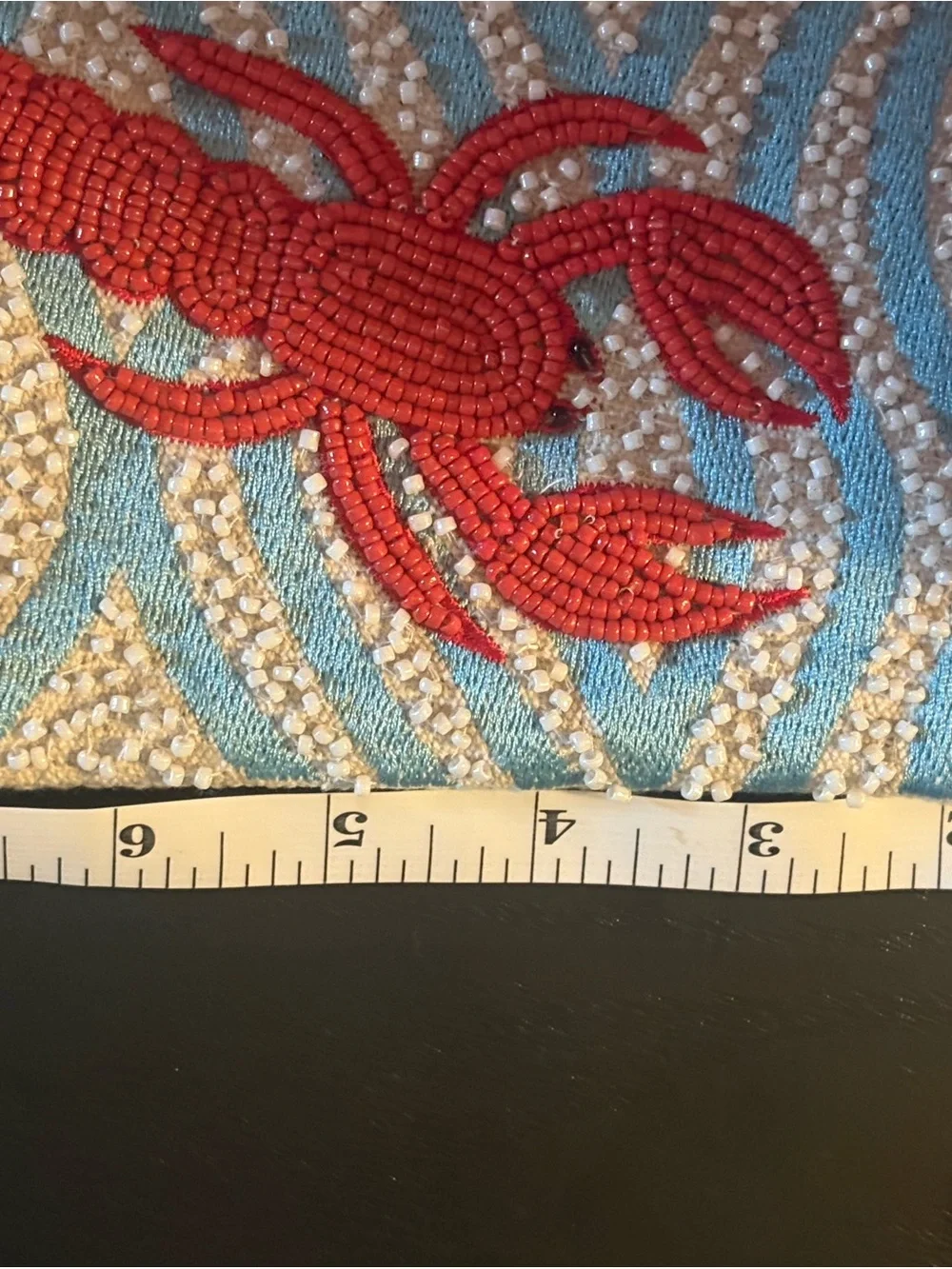 Beaded Lobster Wristlet Clutch in Turquoise, Cream and Red